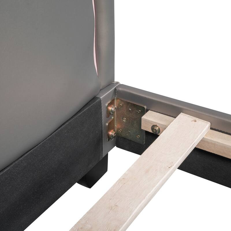 Full Size Upholstered PU Leather Platform Bed with Rabbit Decor, Gray