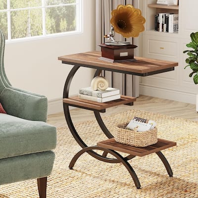 11.81" C-Shaped End Table, 3-Tier Industrial Side Table