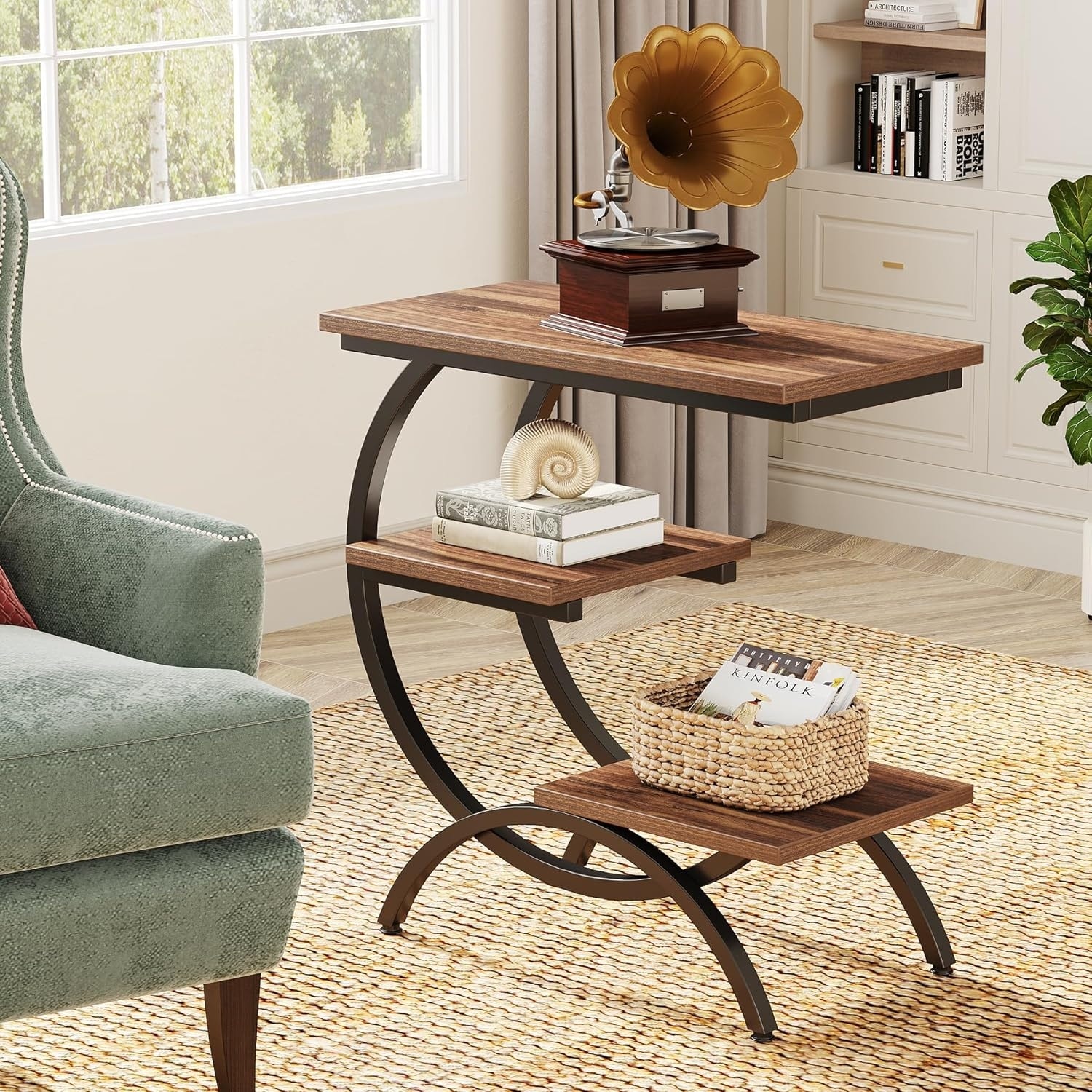 11.81" C-Shaped End Table, 3-Tier Industrial Side Table