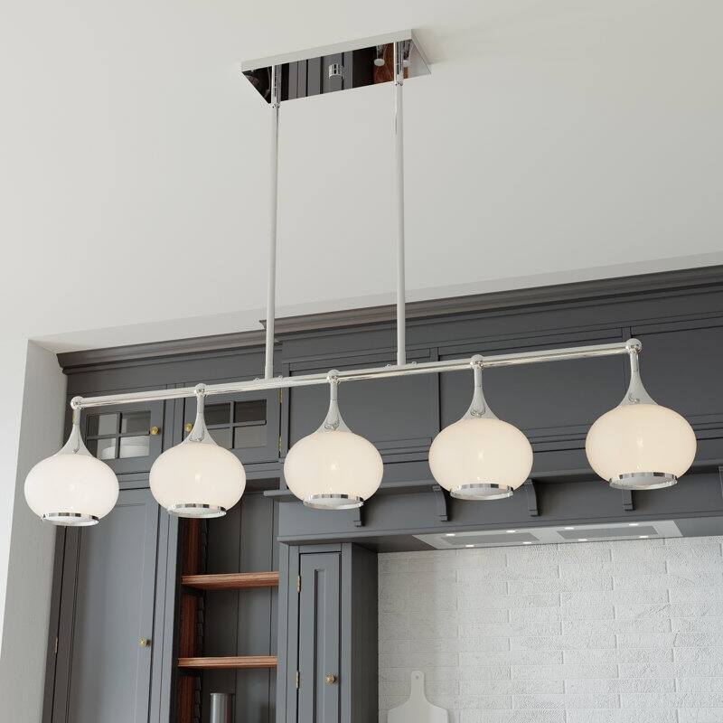 Acroma 5-light Modern Linear Chandelier with Opal Glass Globe Shade Kitchen Island Light