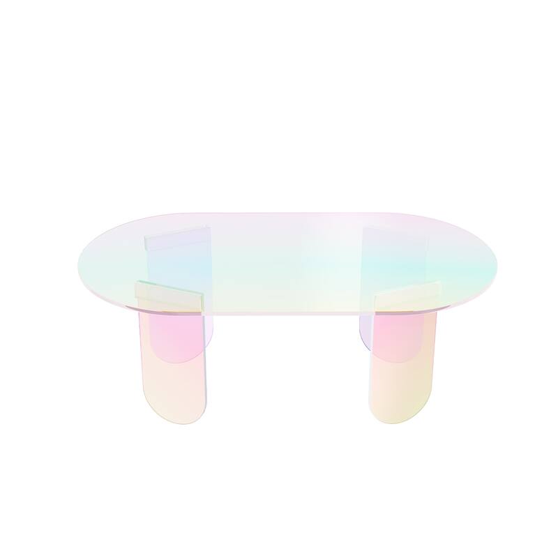 Acrylic Colorful Coffee Table Iridescent Glass End Table Side Table - 38"x20"x15"