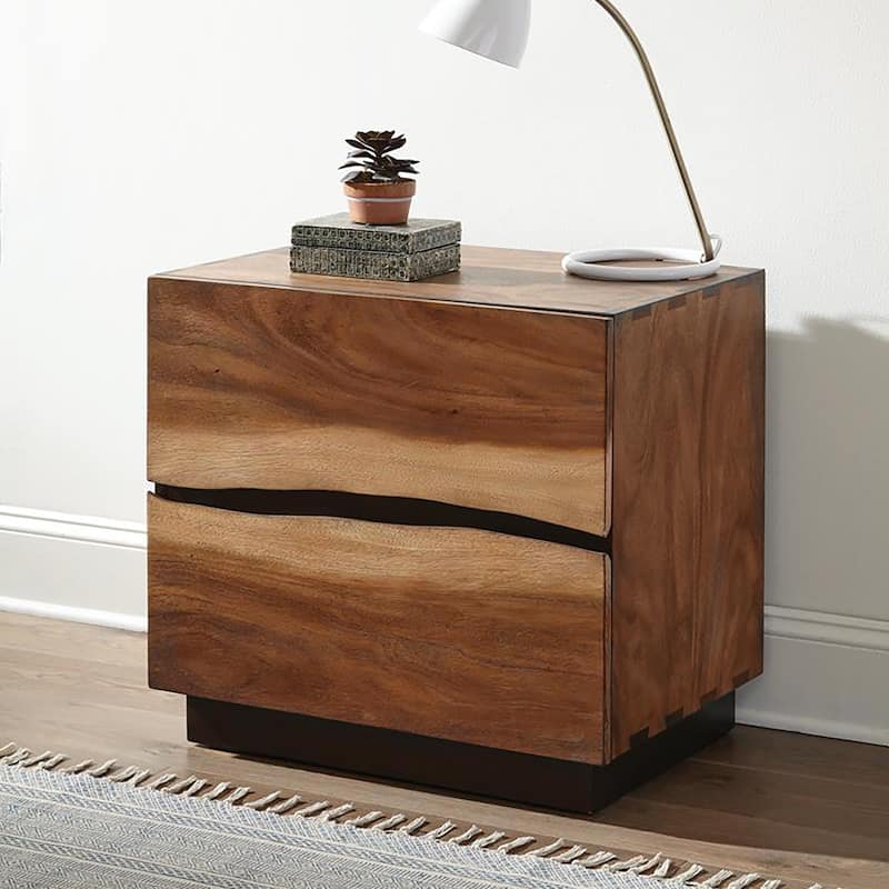 Smokey Walnut and Coffee Bean 2-drawer Nightstand，Suitable for bedrooms,living rooms,apartments - Brown - 2-drawer