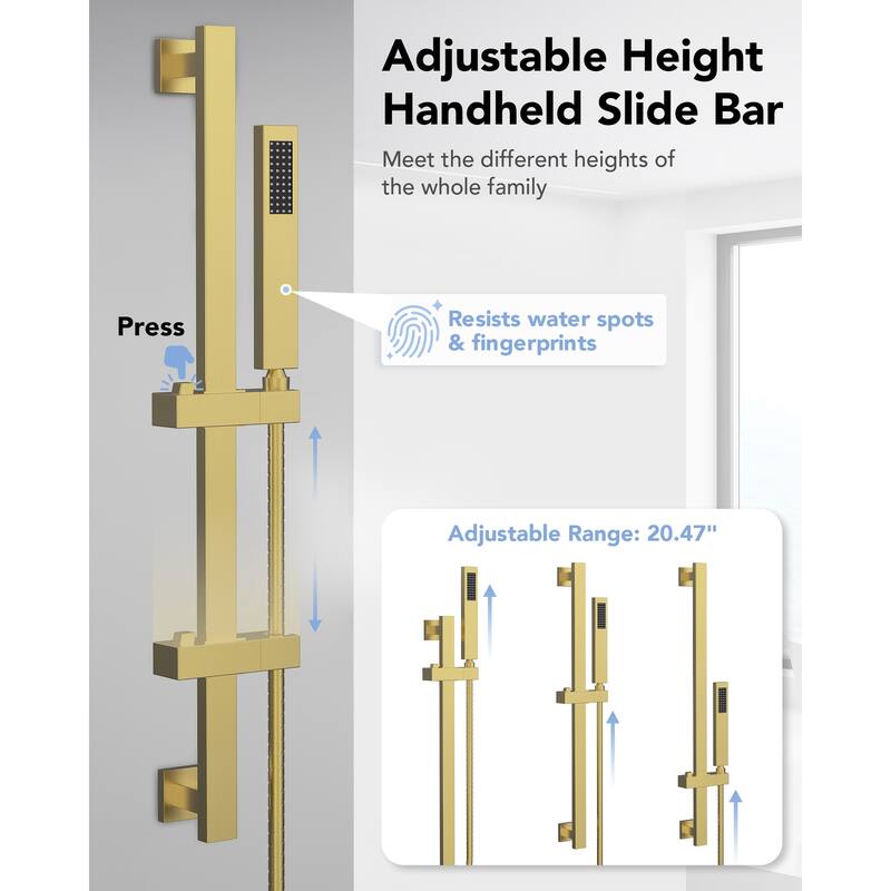 Thermostatic Shower System 12" High-Pressure Rainfall Shower Head with Slide Bar Hand Shower