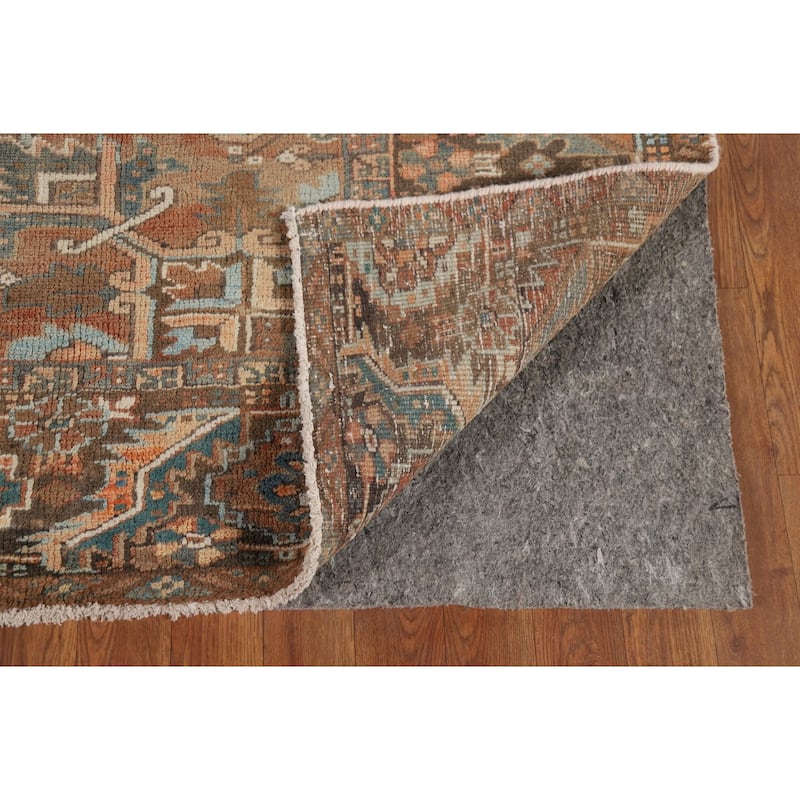 Geometric Heriz Vintage Persian Area Rug Hand-Knotted Wool Carpet - 8'0" x 10'9"
