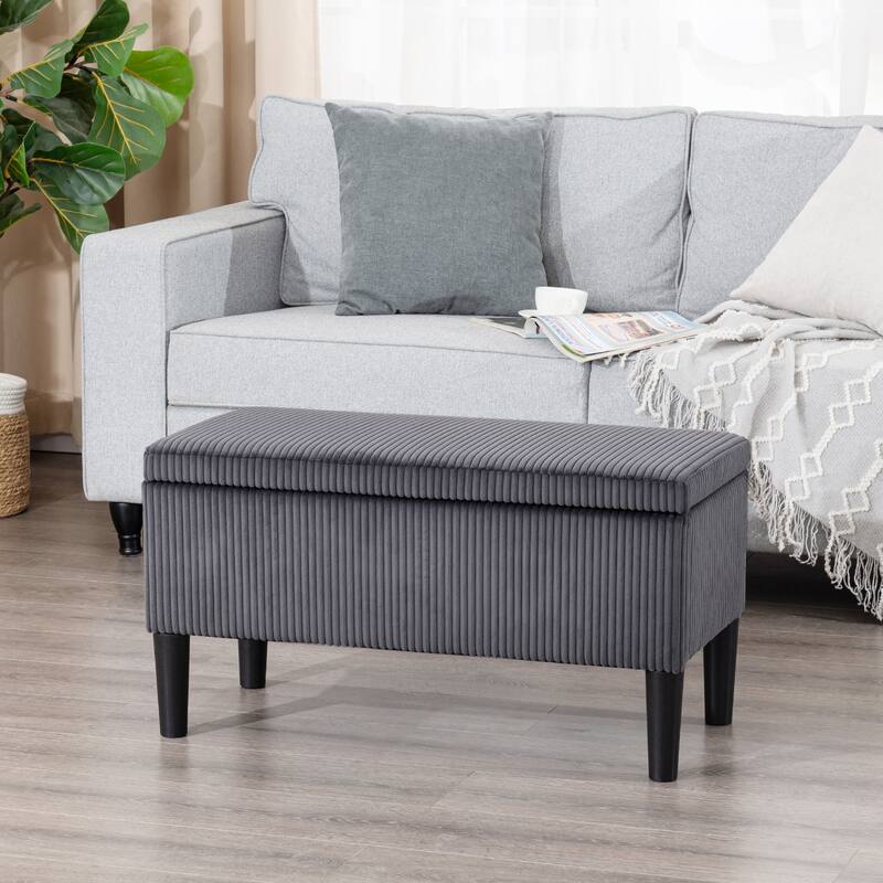 Adeco 32" Upholstered Storage Ottoman Bench with Corduroy Fabric - 31.7"X15.9"X17.5"