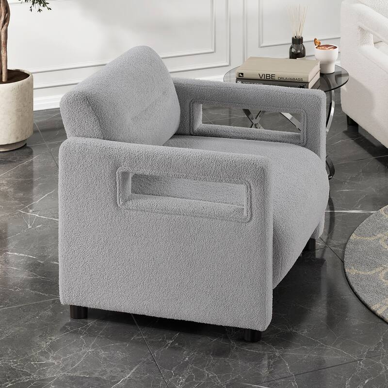 June 30" Boucle Fabric Accent Chair - Attached Cushions