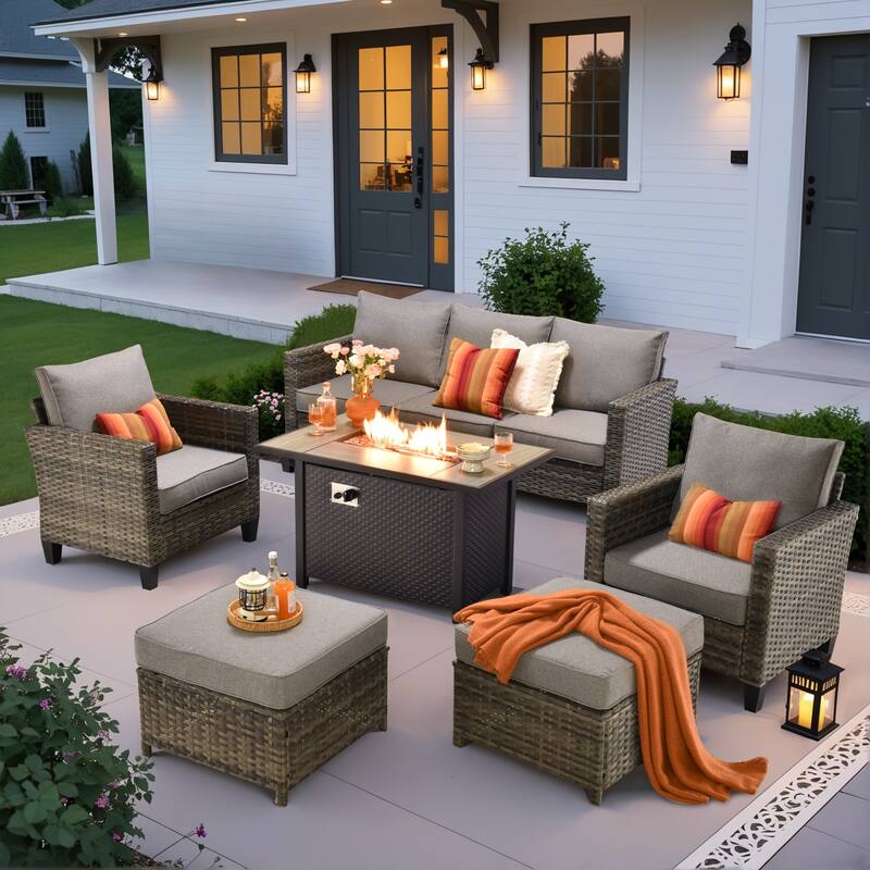 OVIOS 6 Pieces Patio Furniture Set with Fire Pit