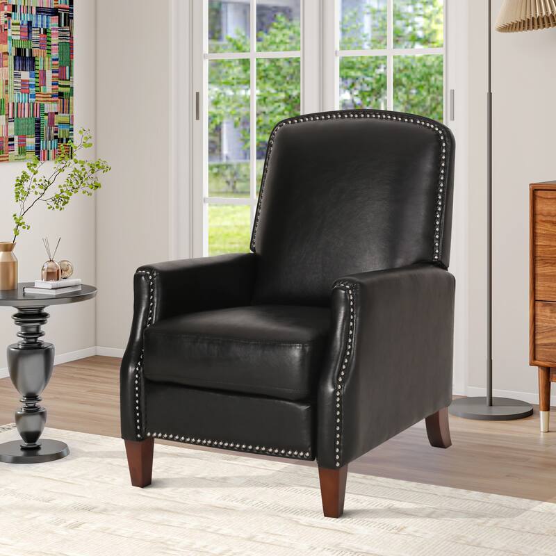 PU Leather Recliner Chair with Rivets - Black