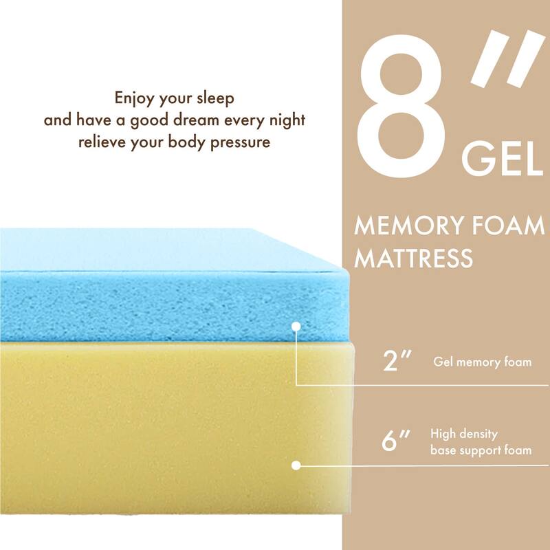 DH BASIC 8 Inch Hypoallergenic CertiPUR-US Gel Memory Mattress by Denhour