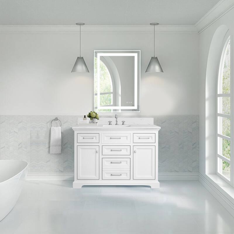 AstralLight 48 in. Single Sink Freestanding White Bath Vanity with White Engineered Marble Top