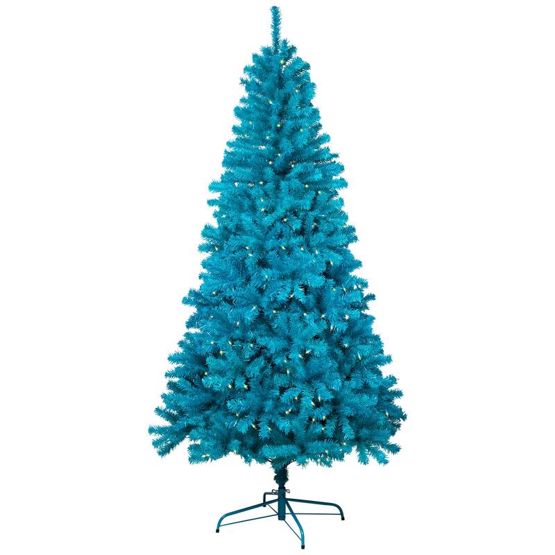 Pre-Lit Medium Artificial Pine Christmas Tree - 7' - Turquoise - Clear Lights - 7 Foot