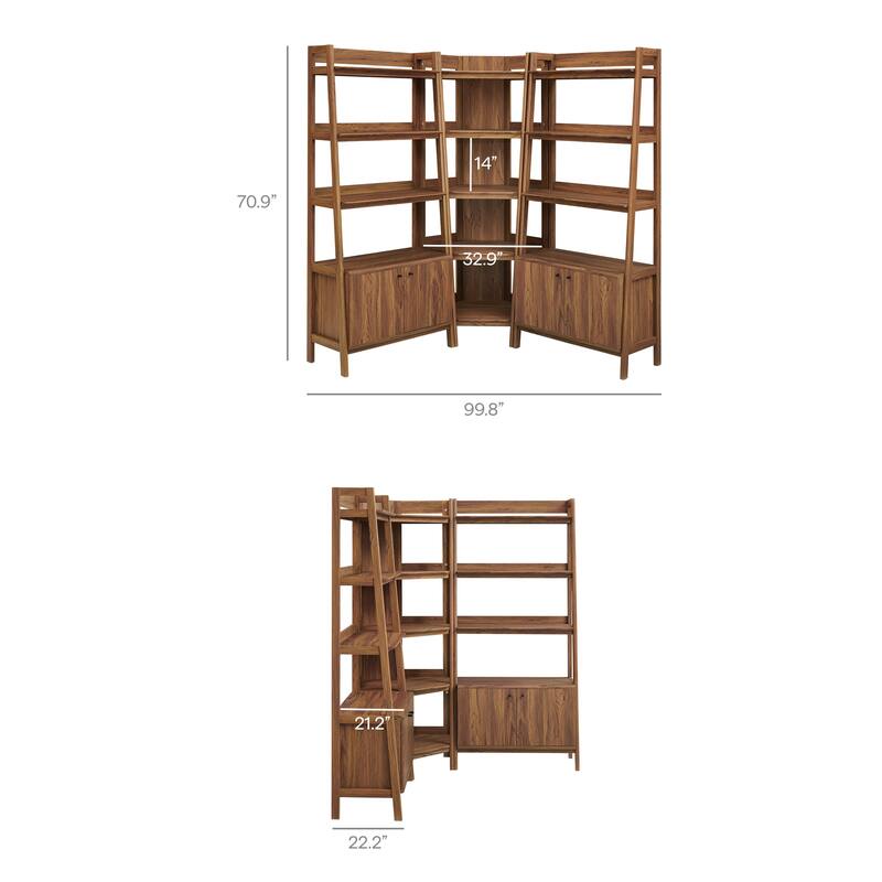 Bixby 3-Piece Corner Bookshelf Set with Wide Bookshelves