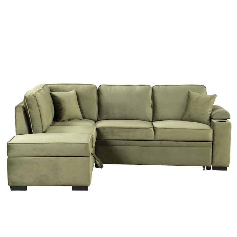 84.75" Velvet L-Shaped Sleeper Sofa with Storage