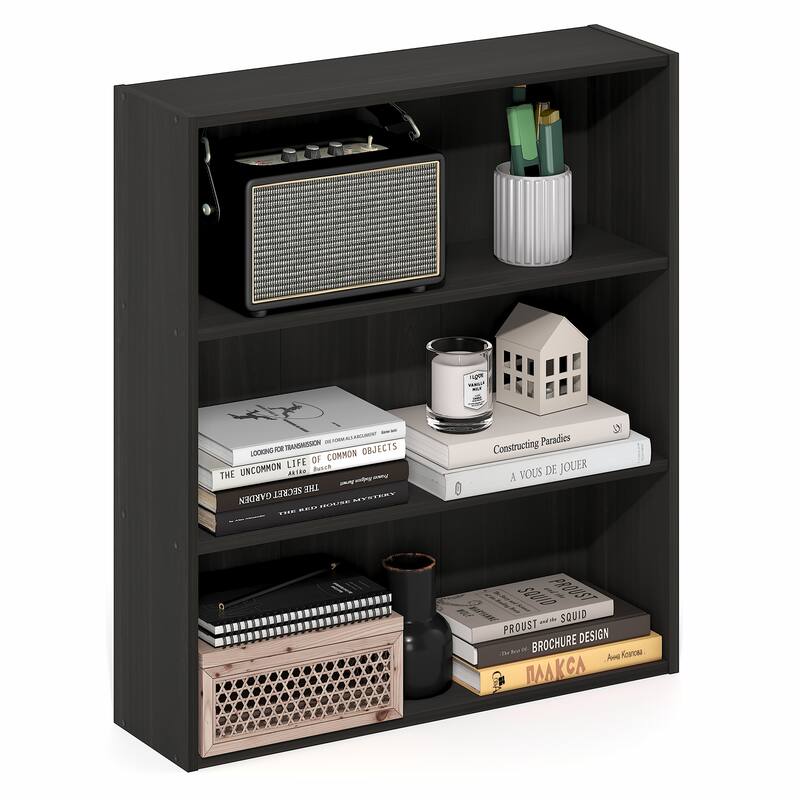 Furinno Basic 3-Tier Open Shelf Bookcase, Bookshelf, Storage Organizer, 7 x 24 x 26 - Espresso