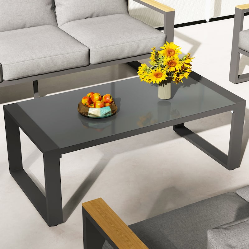 Outdoor Aluminum Glass Table - Grey
