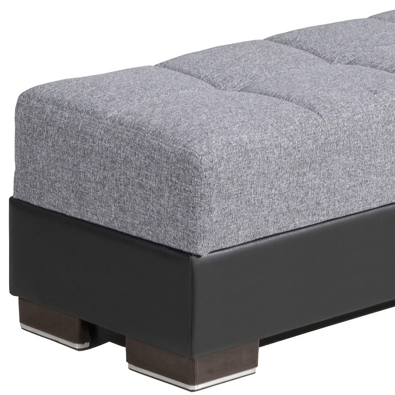 HomeRoots 50" Gray Black Brown and Gray Chenille And Faux Leather Storage Ottoman