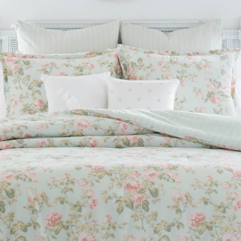 Laura Ashley Madelynn Green Floral Cotton Bonus Comforter Set