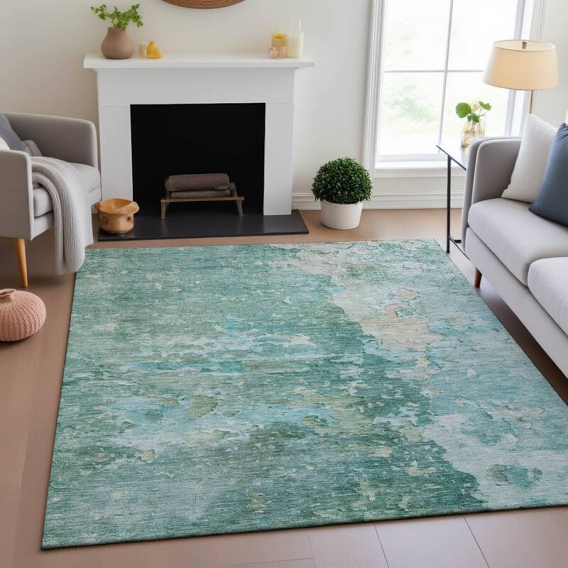 Premium Washable Super Soft Abstract Watercolor Mayfield Rug - Emerald - 8' x 10'