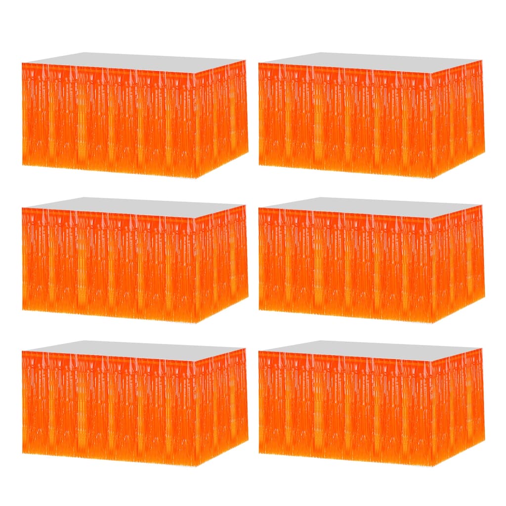 6 Pack 29x108 Inch Orange Metallic Foil Fringe Tinsel Table Skirts