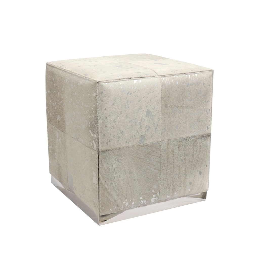 Pasargad Home Safari Cowhide Ottoman with Stainless Steel Base
