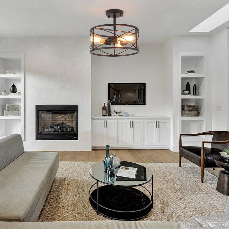 3-Light Metal Hanging Semi-Flush Mount Light Ceiling Light Fixture for Kitchen Island