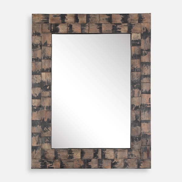 slide 1 of 1, Uttermost 08214 Burke 25-3/4"W x 47"H Rectangular Flat Accent Mirror Black / Brown