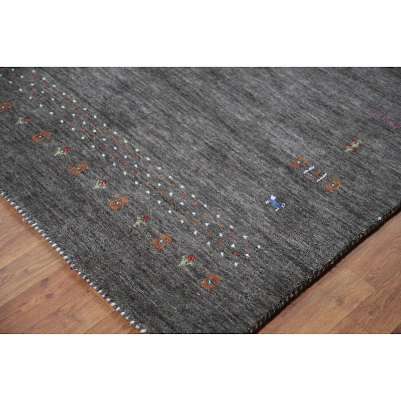Hand Knotted Oriental 100% Wool Carpet Tribal Tribal Greys & Charcoal Gabbeh Area Rug - 7' 8'' X 5' 0''