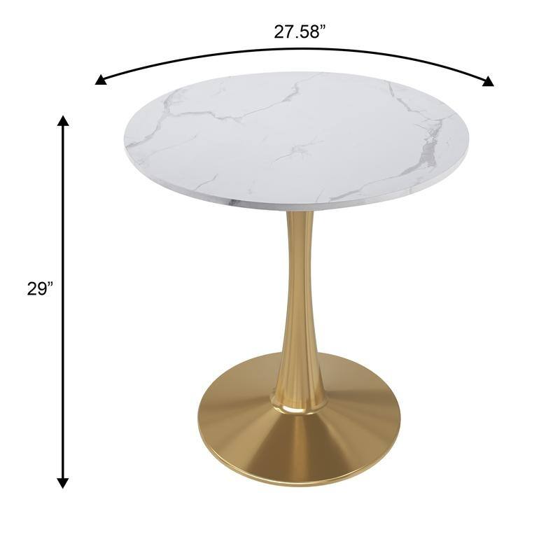 Bristol Minimalist Modern Round Dining Table with Solid Wood Top and Accent Gold Stainless Steel Base for Home or Kitchen