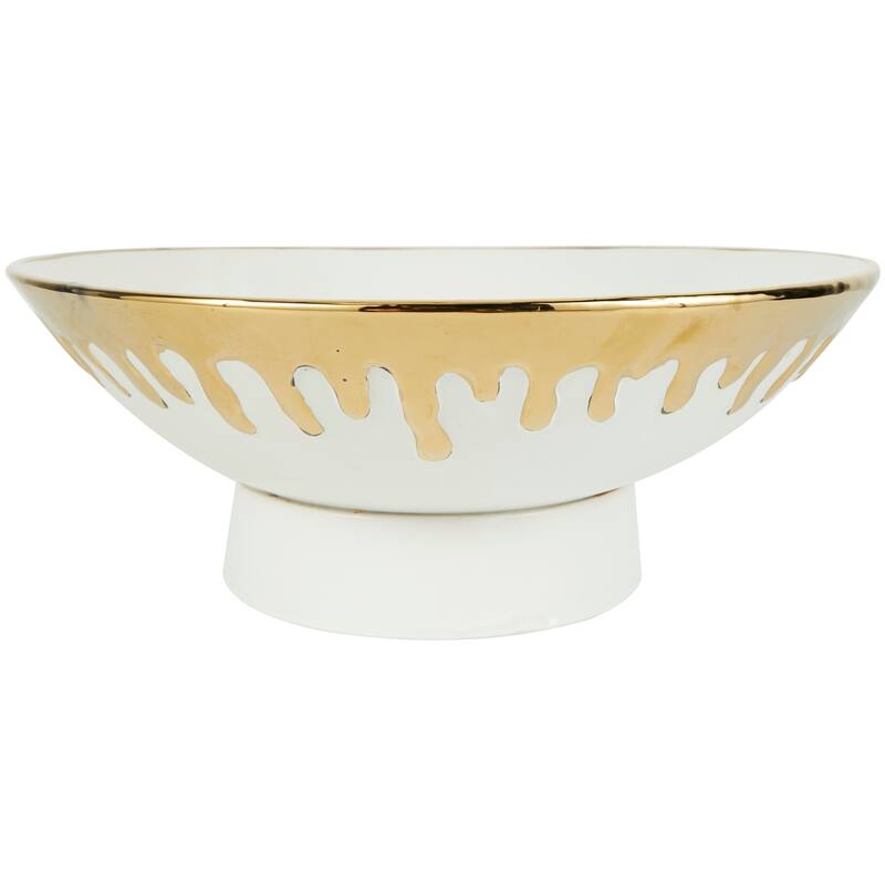 CosmoLiving by Cosmopolitan Black or White Ceramic Decorative Bowl with Abstract Gold Melting Drips