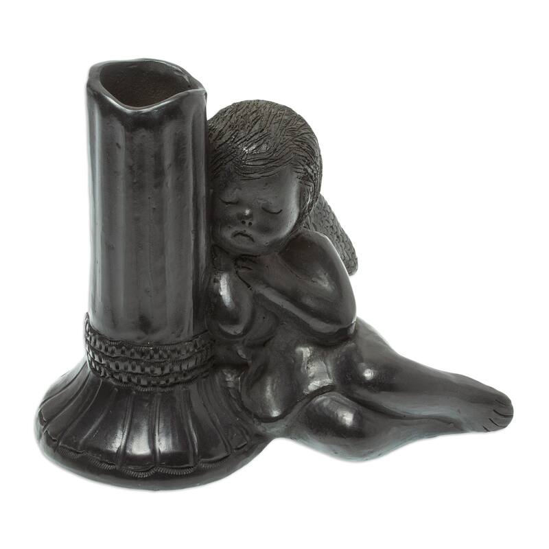 Novica Handmade Sleeping Angel Ceramic Taper Candleholder