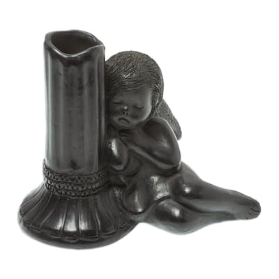 Novica Handmade Sleeping Angel Ceramic Taper Candleholder