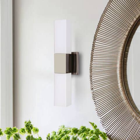 2-Light Black Chrome Wall Sconce Vanity Light with White Glass Shade - W 4-1/2"x E4"x H 16"