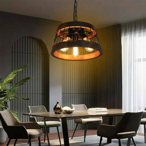 Rustic Industrial Wood Pendant Light Farmhouse Ceiling Lamp Fixture - 14.5" x 59"