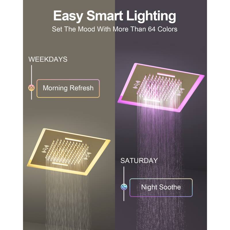 GRANDJOY LED Music Shower System 20"& 10" Dual Shower Heads with Handheld Shower
