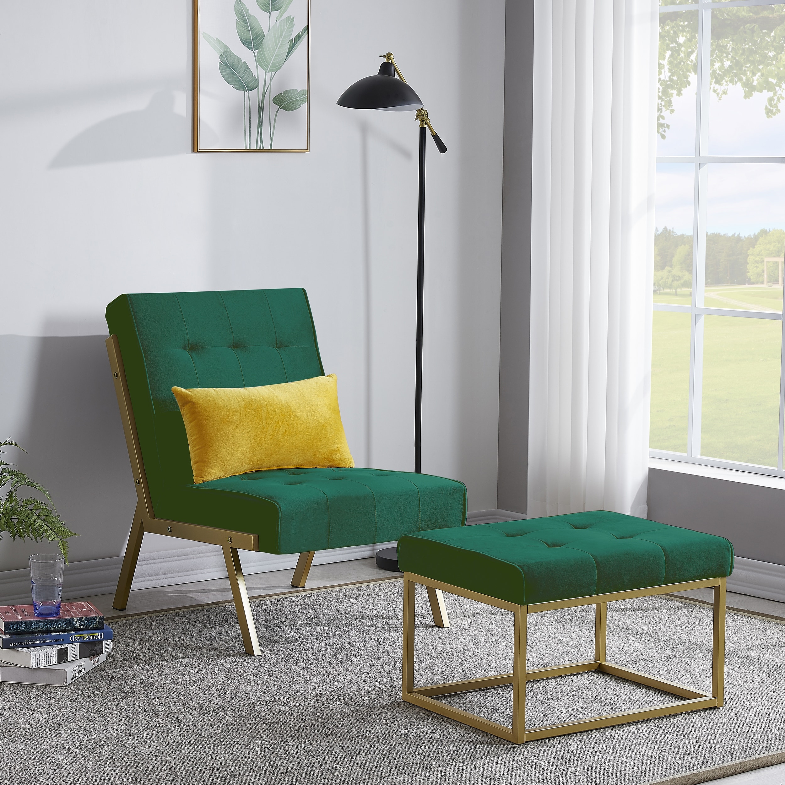 Accent chair with ottoman with gold metal frame Bed Bath