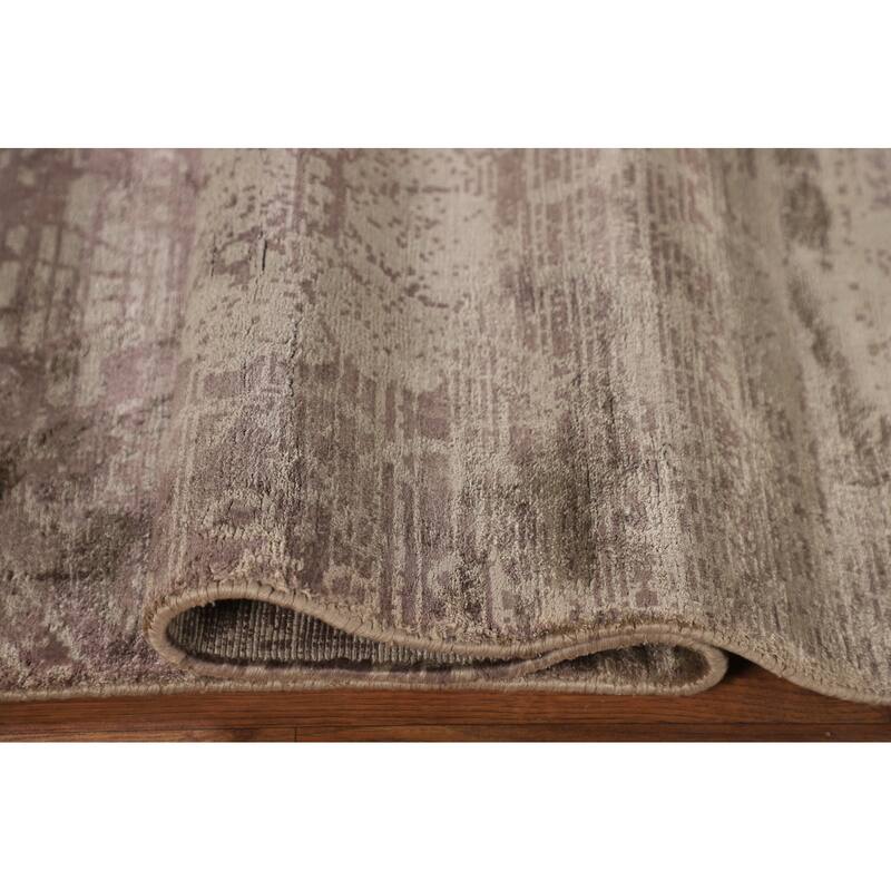 Brown Abstract / Modern Area Rug Handmade Wool Carpet - 4'8"x 6'7"