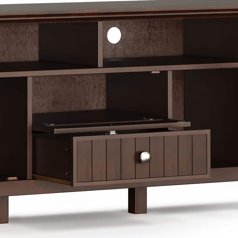 WYNDENHALL Normandy SOLID WOOD 72 inch Wide Transitional TV Media Stand in Brunette Brown For TVs up to 80 inches