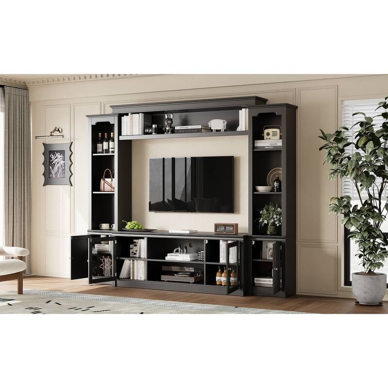 Wall Unit TV Stand with Bookshelves for TVs up to 65", Wood TV Console Table Media Entertainment Center with Storage Cabinet