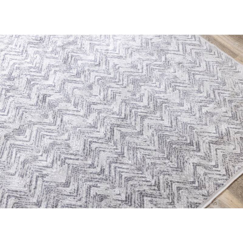 Victoria Collection - White/Grey Distressed Zig Zags Rug