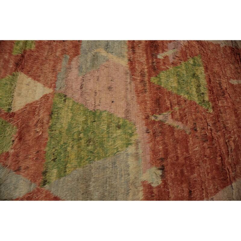 Hand Knotted Oriental 100% Wool Carpet Modern Tribal Oranges & Rust Moroccan Area Rug - 9' 11'' X 6' 5''