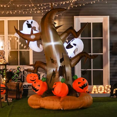 HOMCOM 8' Haunted Tree, Evil Jack-O'-Lantern, and Ghost Inflatable Halloween Decoration