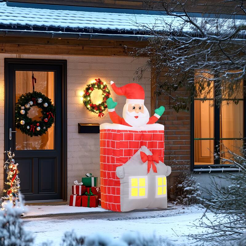 Outsunny 7FT Christmas Inflatable Santa in Chimney Up and Down, Outdoor Blow Up Santa Claus Christmas Decoration
