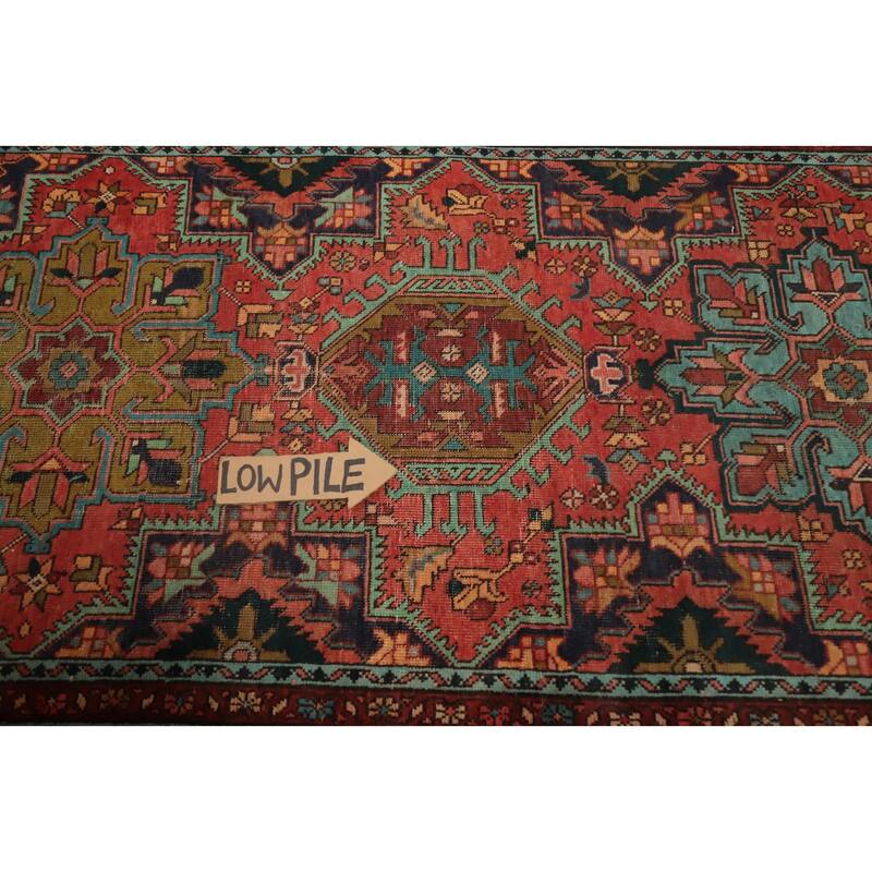 Hand Knotted Oriental 100% Wool Carpet Traditional Geometric Oranges & Rust Heriz Runner Rug - 12' 4'' X 3' 1''