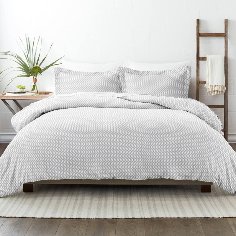 Becky Cameron Oversized 3-piece Printed Duvet Cover Set - Puffed Chevron - Light Gray - Full - Queen