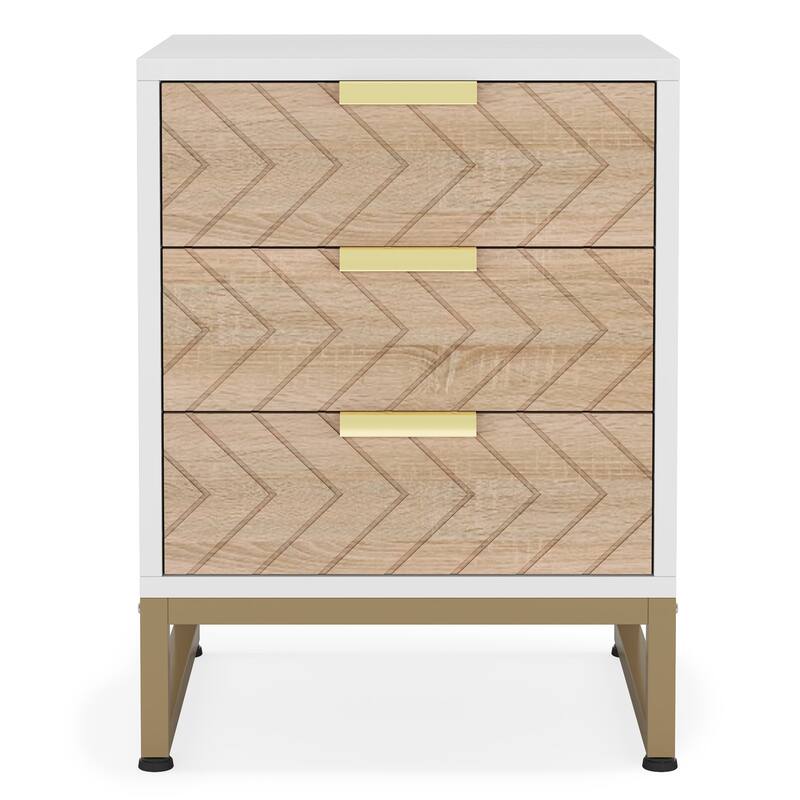 Set of 2 Modern Nightstands with 3 Drawers, 17"