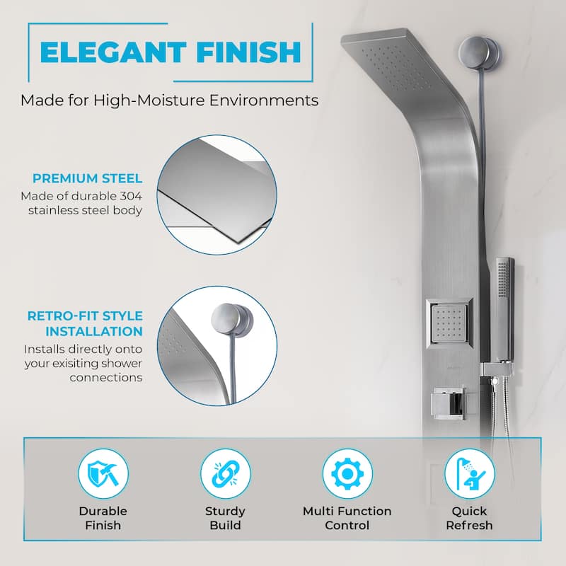 Aura 2-Jetted Shower Panel with Heavy Rain Shower & Spray Wand