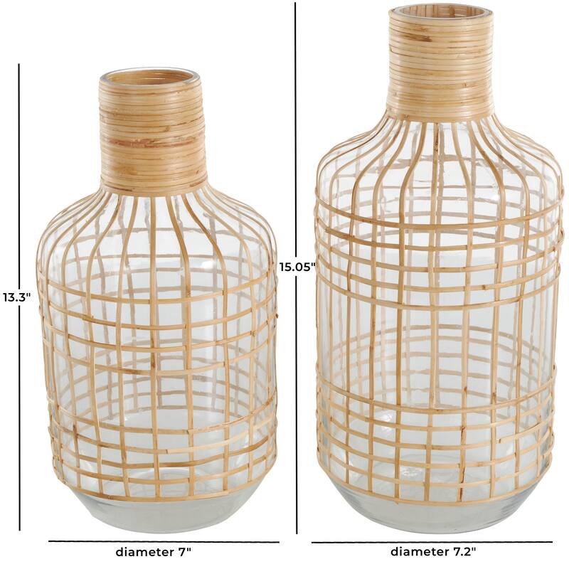 Clear Glass Handmade Rattan Wrapped Vase (Set of 2)