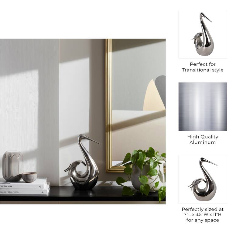 Metal Sculpture Stylish Swan Bowling Figurine Home Decor - 11" Silver - 7" x 3.5" x 11"