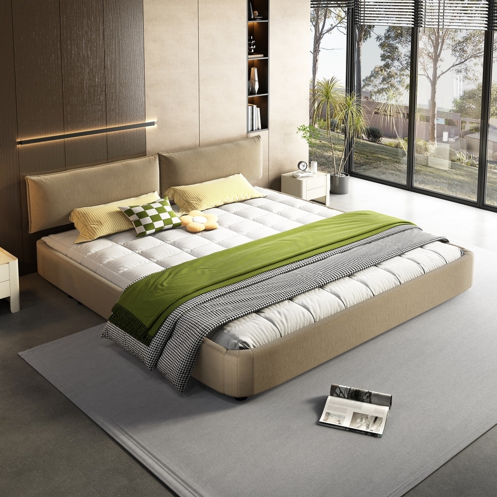 King Size Cloud Bed Frame with Movable Headboard, Chenille Upholstered & No Box Spring Needed