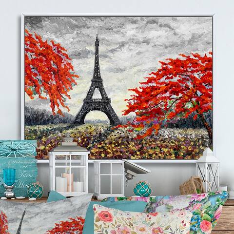 Designart "Paris Eiffel Tower In Beaufitul Summer V" French Country Framed Canvas artwork